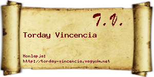 Torday Vincencia névjegykártya